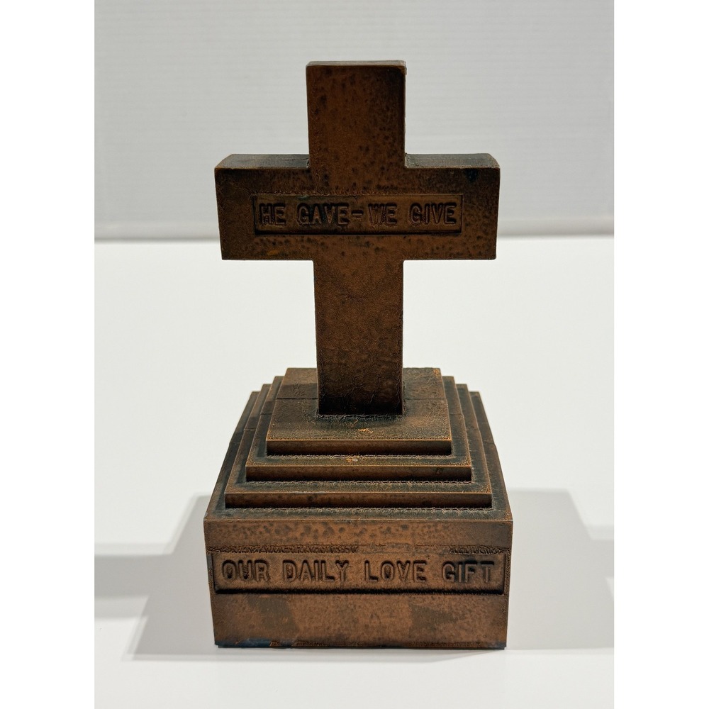 Vintage Metal Cross Coin Bank - "He Gave - We Give" - Die Cast Metal - No Key